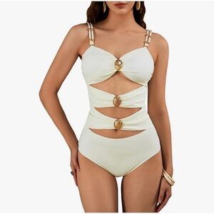 Verdusa Women's Cut Out Colorblock One Piece Swimsuit Ruched Swimwear A19